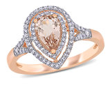 5/8 Carat (ctw) Pear Drop Morganite Double Halo Ring in 14K Rose Gold with Diamonds